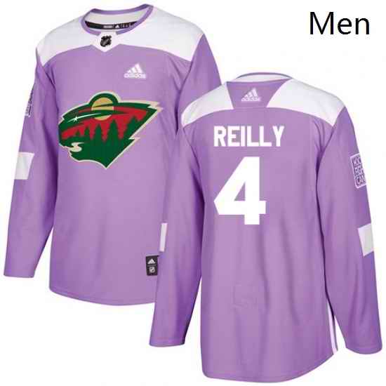 Mens Adidas Minnesota Wild 4 Mike Reilly Authentic Purple Fights Cancer Practice NHL Jersey